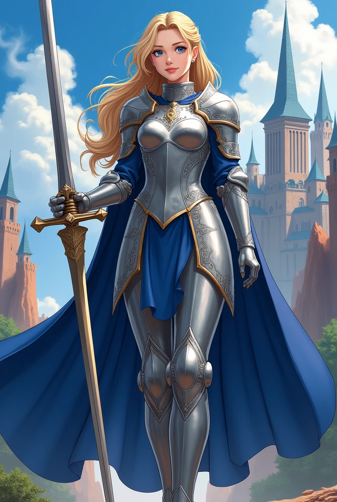Kara zor el with a complete medieval style suit being an anime paladin