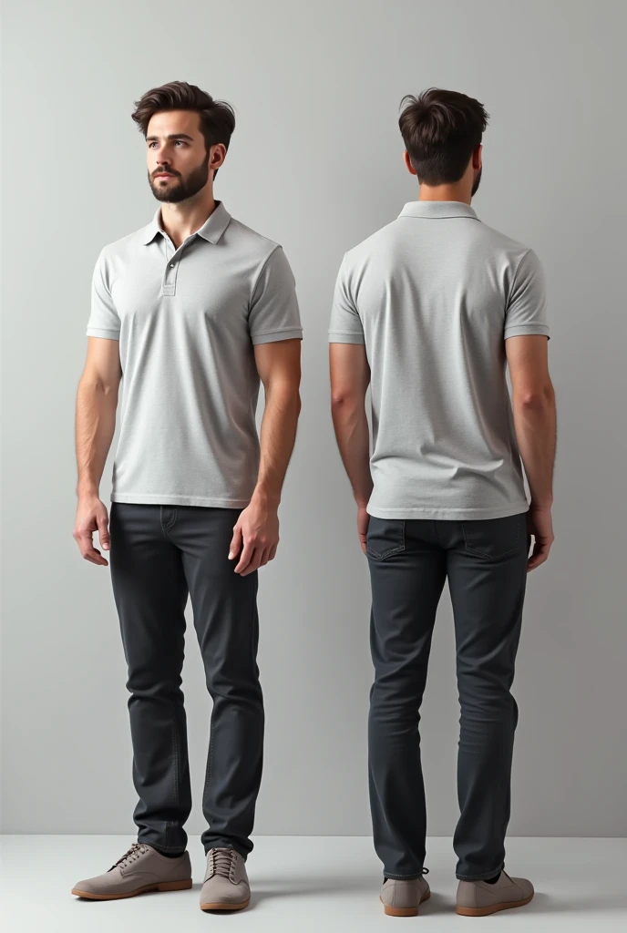 back to back (front and back) gray polo t-shirt template