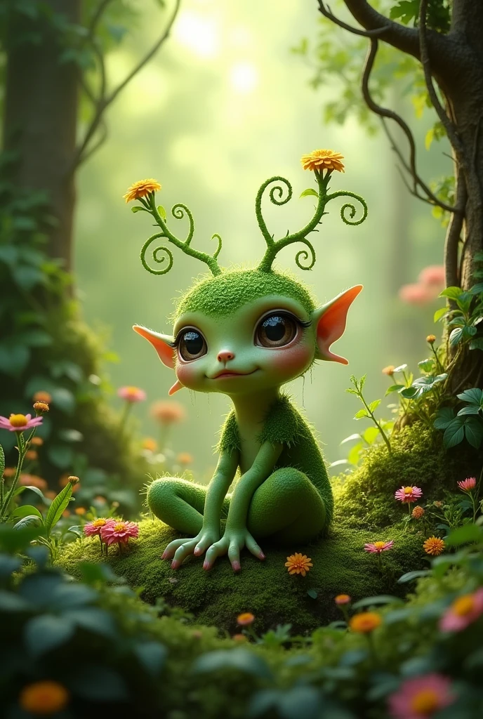 I want to create a fairy plant baby in a green environment 