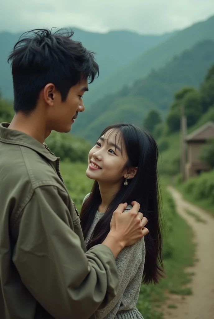 Generate a video... There is a men and girl are living in a village and they became lovers and one the men saw his lover with another boy 