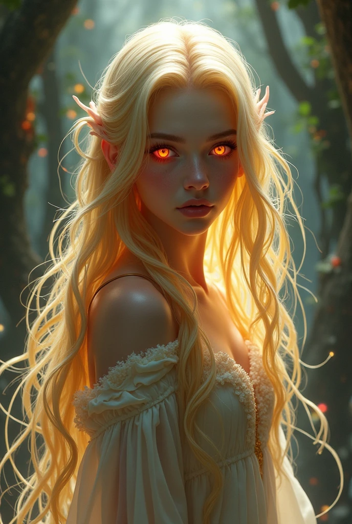 blonde hair, red eyes