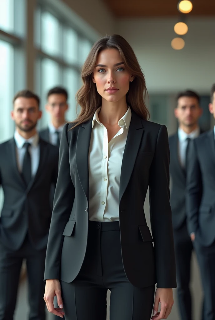 3d image of successful woman comparison with other males