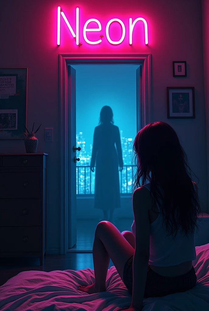 I want to draw the cover art for the new song of my band.
The song is call "NEON" and this is the idea for our the cover art:
"In the dark of the night a girl is sitting in her room and she can see in the other side of the apartment a strange silhouette that she can not understand if this is a real woman or a ghost.
In the wall of the room there is a big neon sign with the word "neon" and the ogo of the band".

The palette should be dark (primarily) and neon colours and all should be in style of golden age comic book.