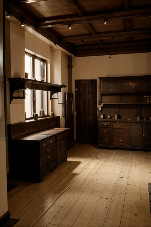 An empty goldsmith's shop with no necklaces and no jewels and the shop is built on modern requirements and the shop is empty like a thief sneaking away.