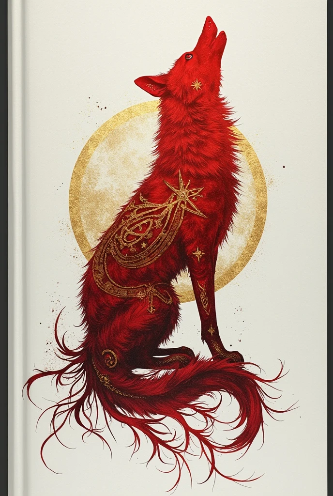 Make a white book cover with gold and red details with the following information:
The name of the movie is Where the Wild Things Are and it follows the lives of a group of young werewolves who try their best to live a normal and peaceful life in a quiet town.. They face problems, PREJUDICE, difficult relationships, deal with their families and loves, all this while facing supernatural creatures. Little by little the book shows that even the most perfect people can be broken inside and that the real monsters live inside us..