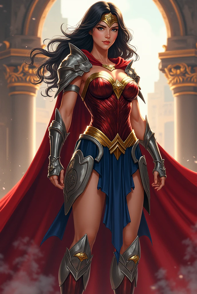 Wonder woman in a full medieval style costume being an anime paladin