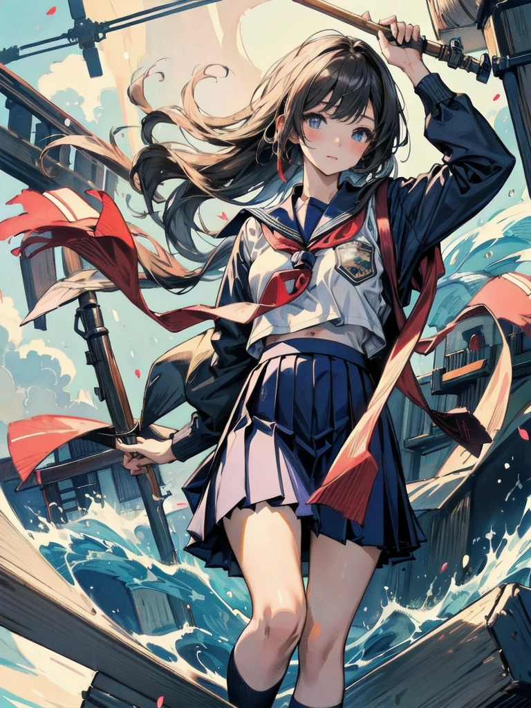 nswf Japanese:1.3,(masterpiece: 1.2, Highest quality, masterpiece, Clearer images), (Bright colors), school_uniform, navy blue skirt,