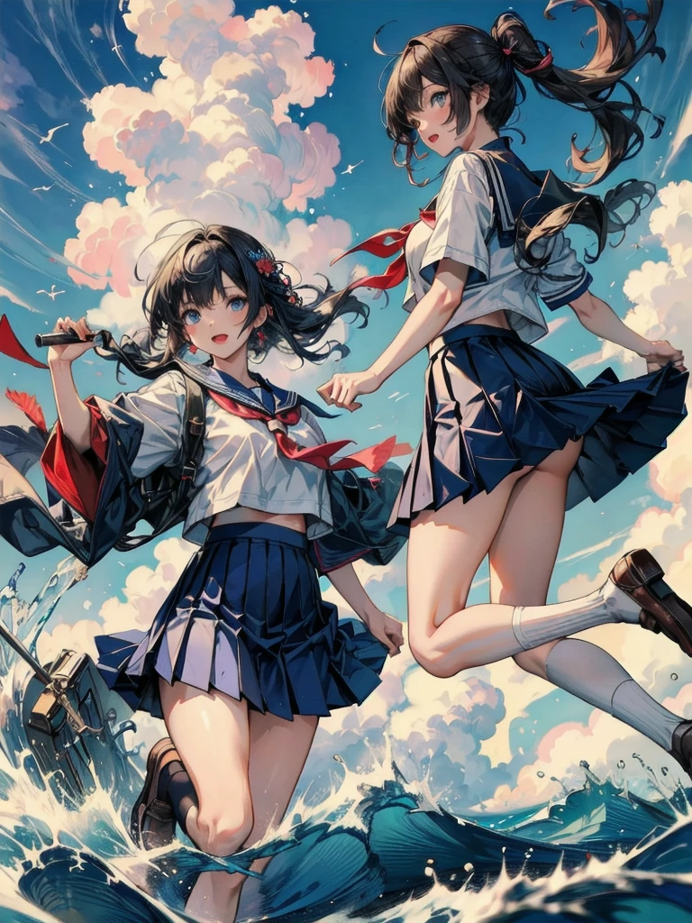nswf Japanese:1.3,(masterpiece: 1.2, Highest quality, masterpiece, Clearer images), (Bright colors), school_uniform, navy blue skirt,