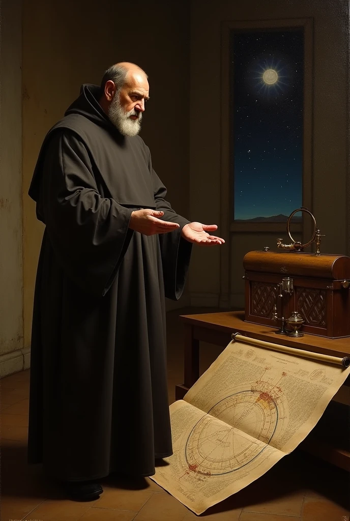 caravaggio style painting of st thomas aquinas teaching astronomy