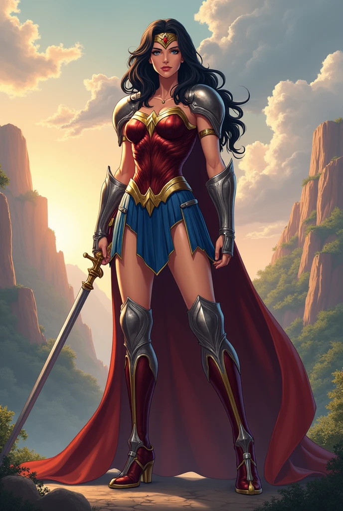 Diana prince Wonder woman with a full medieval style costume being an anime paladin