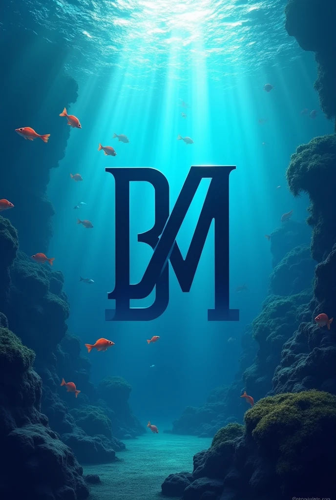 Create a logo with the letters D,m,B with sea background  