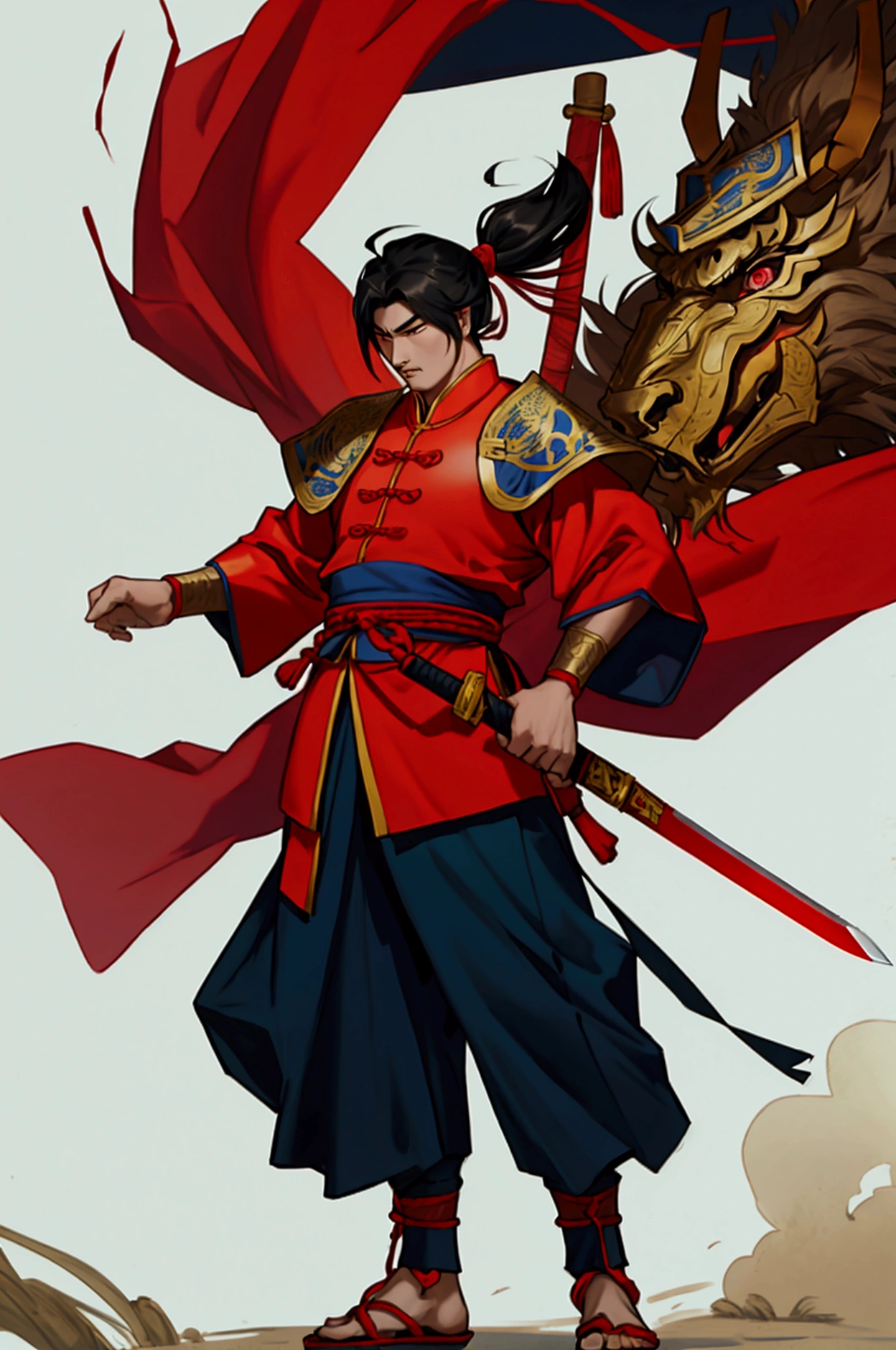Cao Cao,man,Wearing Chinese warrior costume,holding a sword,stand,Put on Chinese warrior shoes