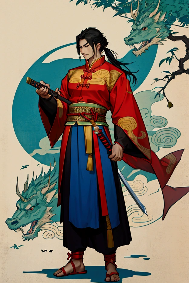Cao Cao,man,Wearing Chinese warrior costume,holding a sword,stand,Put on Chinese warrior shoes