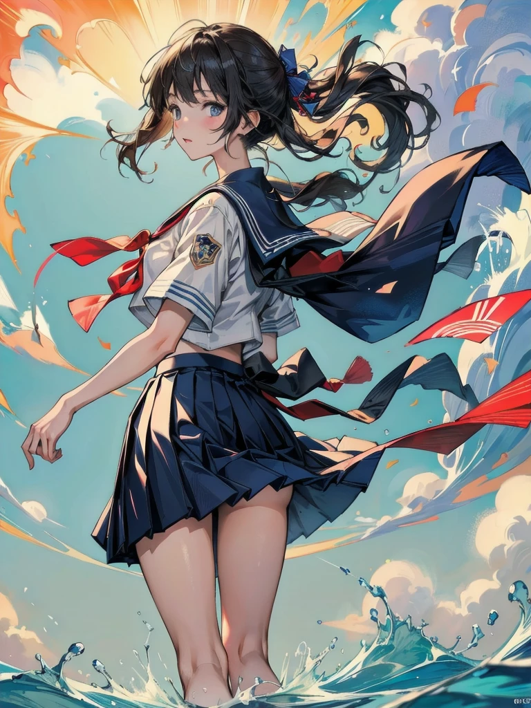 nswf Japanese:1.3,(masterpiece: 1.2, Highest quality, masterpiece, Clearer images), (Bright colors), school_uniform, navy blue skirt,