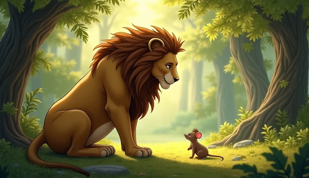 But the lion softened his heart and let the mouse go.