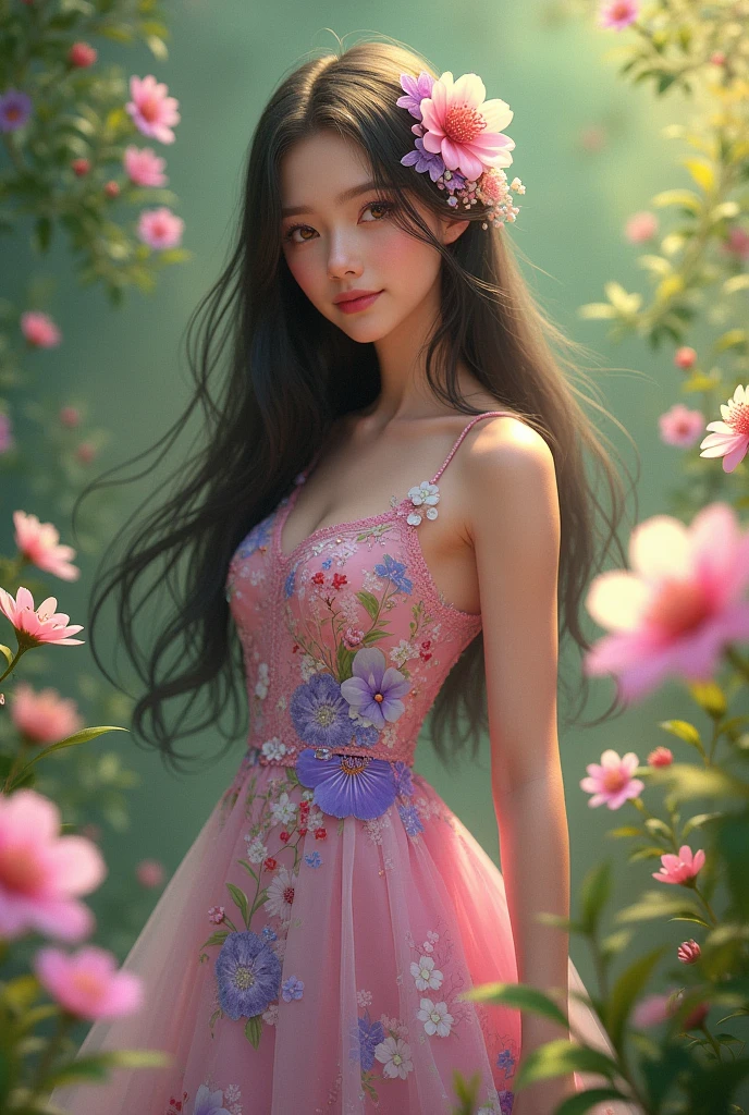 a gril in floral dress