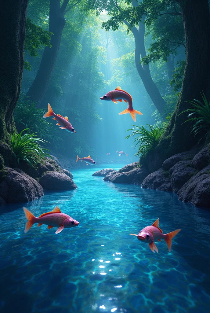 Biozyme, algae, water, Fish jumping, Background rainforest