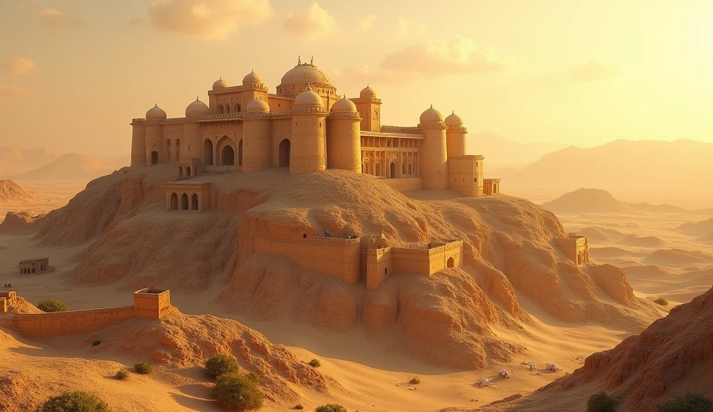Jaisalmer Palace spread over a large area seen from a distance 