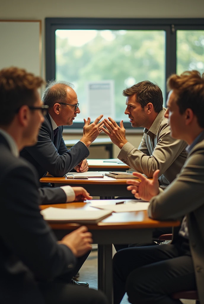 Two group of peoples angrly
debating in class