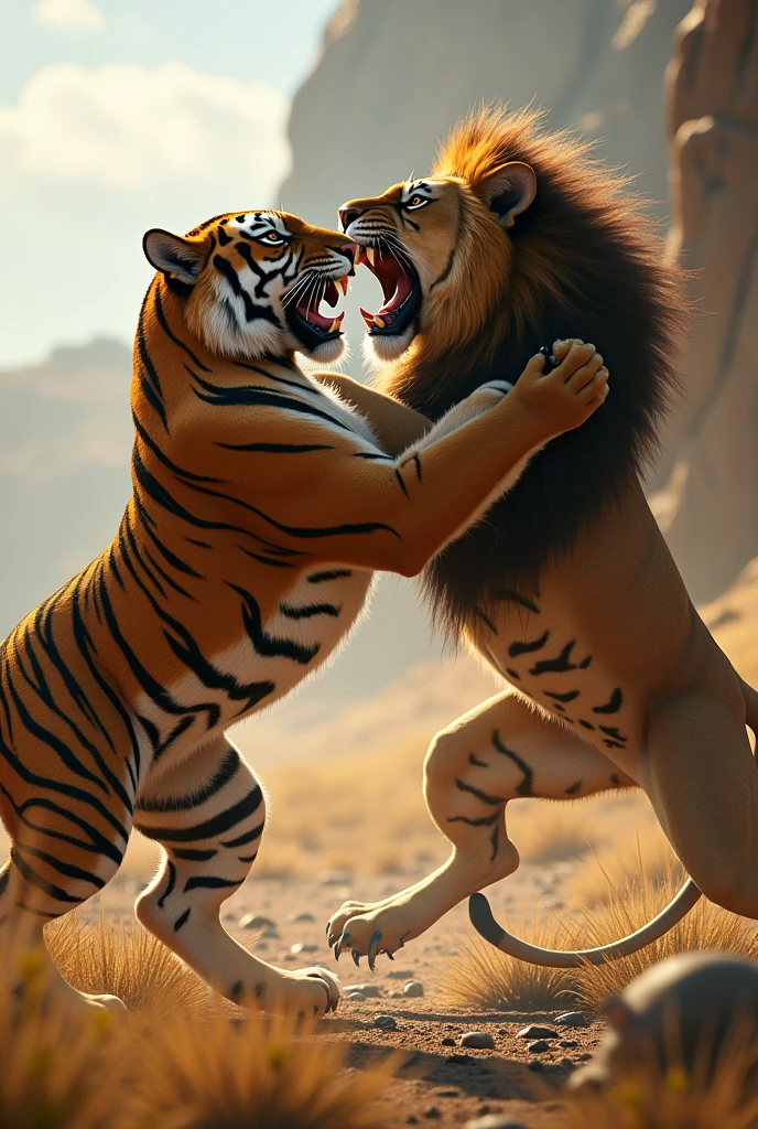 Make a picture of a tiger vs lion