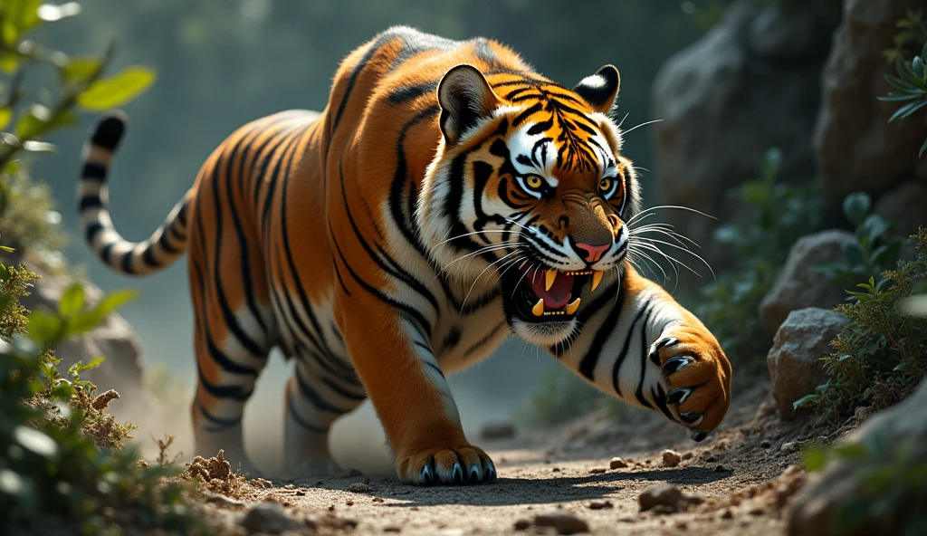 The tiger suddenly got caught in a trap
