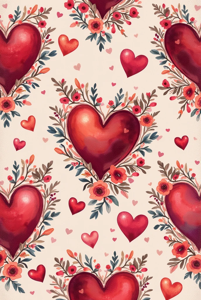 Can you create me a print of hearts with flowers for dress fabric in colored illustration?