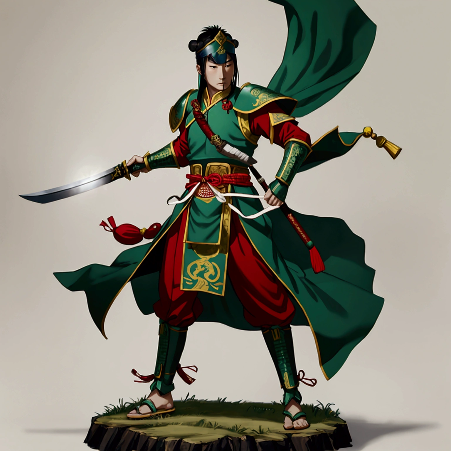 Cao Cao,man,Wearing Chinese warrior costume,holding a sword,stand,Put on the green Chinese warrior shoes