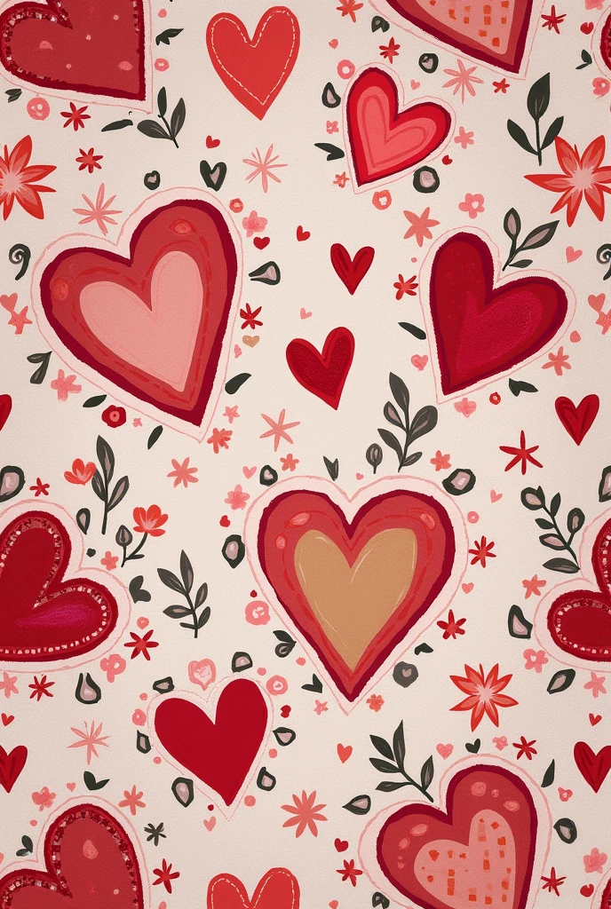 Can you create me a print of hearts with flowers for dress fabric in colored illustration?