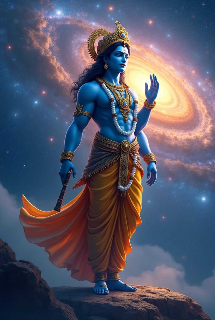Krishna stands on galaxy