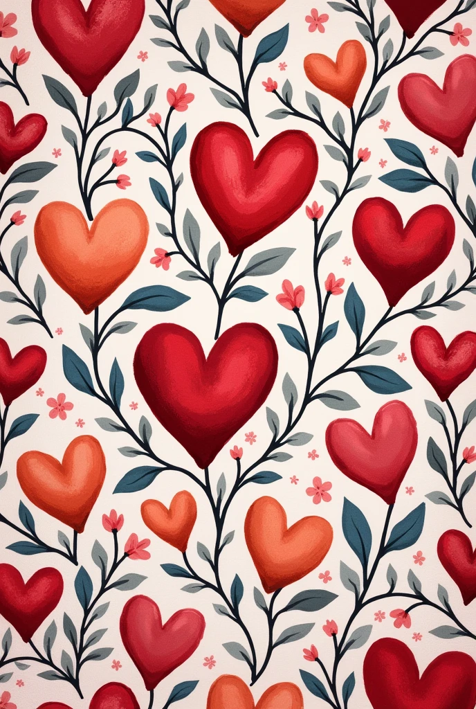 Can you create me a print of hearts with flowers for dress fabric in colored illustration?