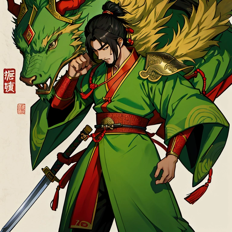 Cao Cao,man,Wearing Chinese warrior costume,holding a sword,stand,Put on the green Chinese warrior shoes