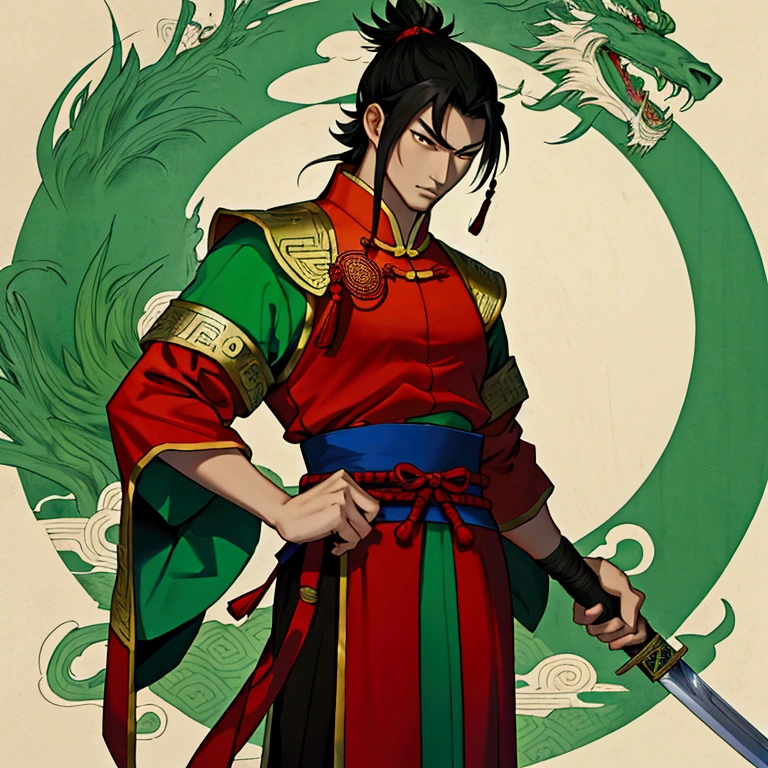 Cao Cao,man,Wearing Chinese warrior costume,holding a sword,stand,Put on the green Chinese warrior shoes