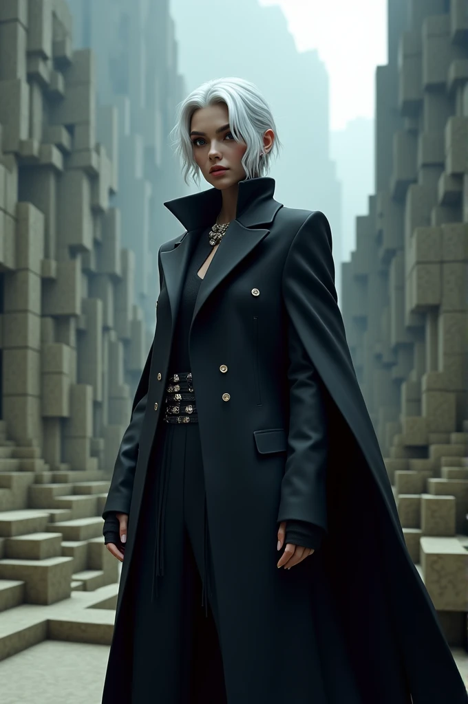 Minecraft avatar black clothes white hair person