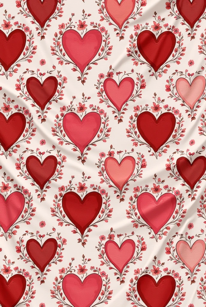 Can you create me a print of hearts with flowers for dress fabric in colored illustration?
