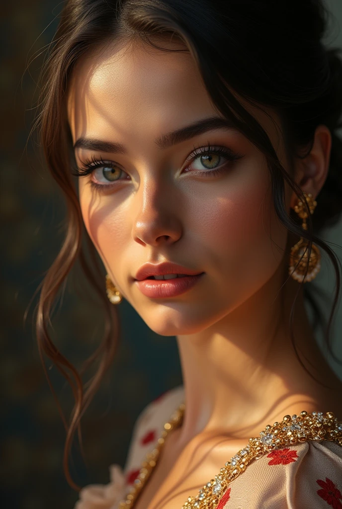 beautiful detailed eyes, beautiful detailed lips, extremely detailed eyes and face, long eyelashes, 1girl, cinematic, full body portrait, realistic, photorealistic, photo-realistic:1.37, best quality, 8k, highres, masterpiece:1.2, ultra-detailed, vivid colors, dramatic lighting, cinematic composition, detailed clothing, elegant pose, intricate details, cinematic lighting, dramatic shadows, striking colors, dramatic atmosphere