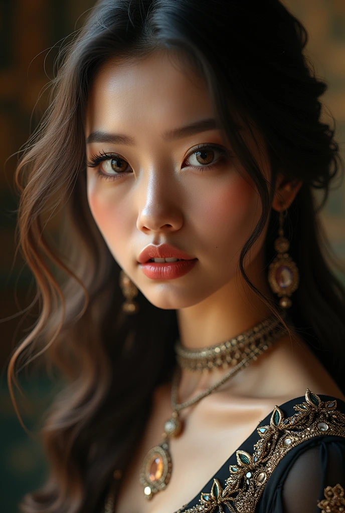 beautiful detailed eyes, beautiful detailed lips, extremely detailed eyes and face, long eyelashes, 1girl, cinematic, full body portrait, realistic, photorealistic, photo-realistic:1.37, best quality, 8k, highres, masterpiece:1.2, ultra-detailed, vivid colors, dramatic lighting, cinematic composition, detailed clothing, elegant pose, intricate details, cinematic lighting, dramatic shadows, striking colors, dramatic atmosphere