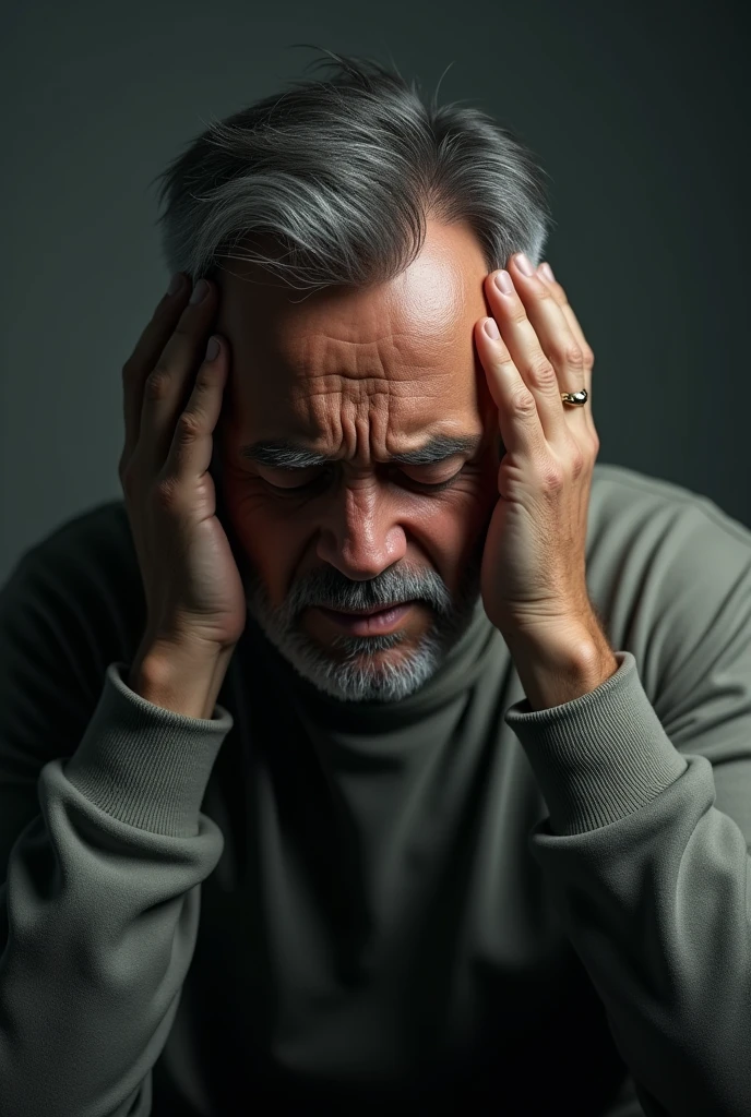 A man is crying with his hands on his head