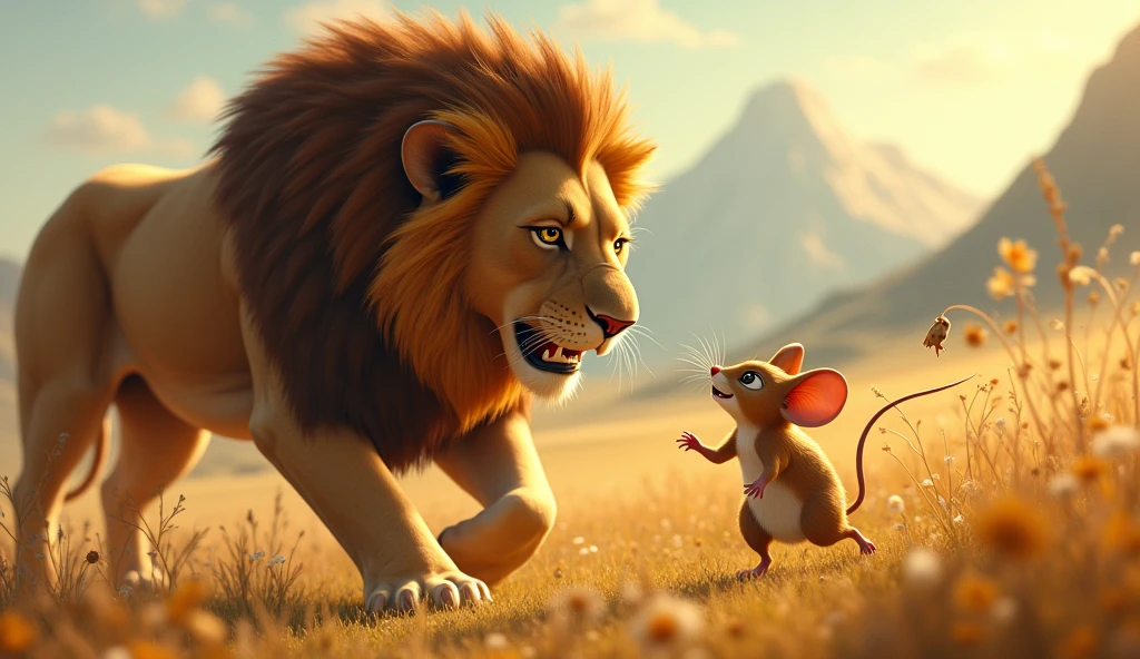 The mouse heard the lion&#39;s voice and immediately ran to help him.