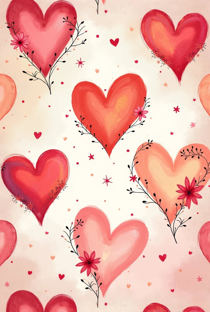 Can you create me a print of hearts with flowers and stars for dress fabric in colored illustration?