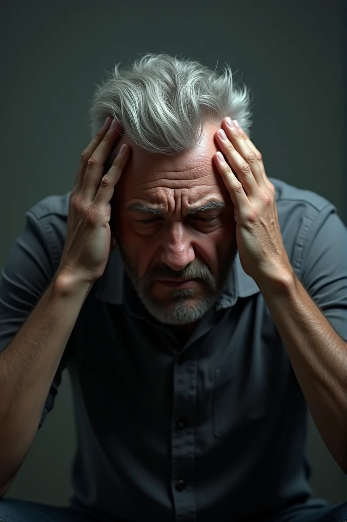 A man is crying with his hands on his head