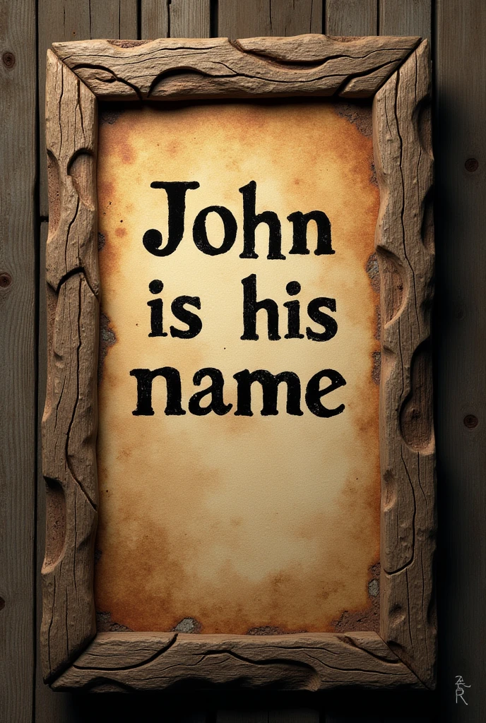 on an ancient wooden writing plate, without any photo, it's written,'JOHN IS HIS NAME'
