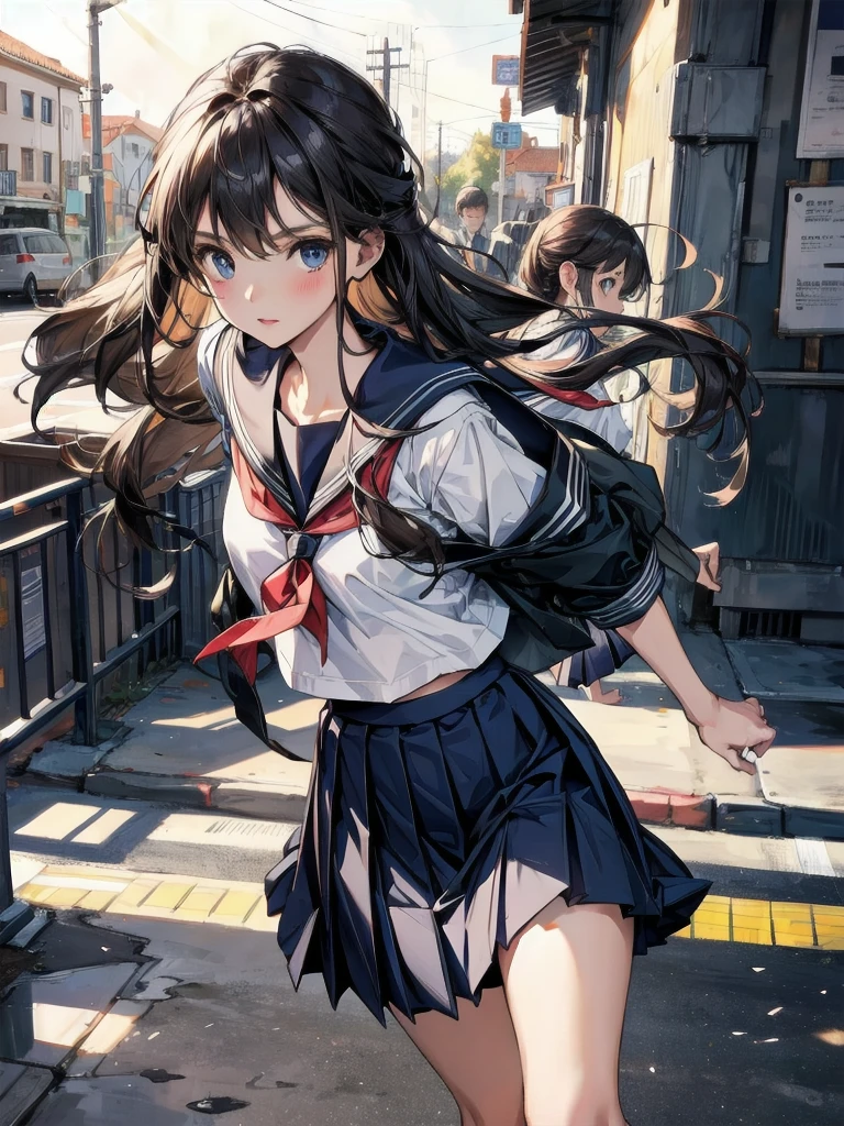 school_uniform, navy blue skirt,