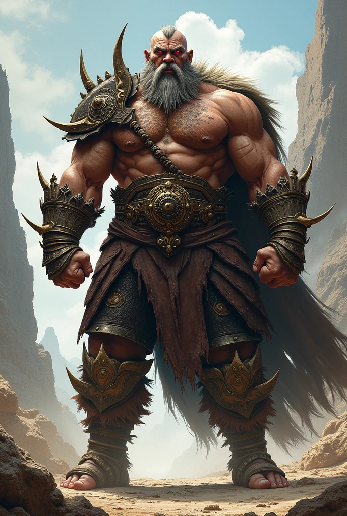 barbarian king katsuki bakugo, full body, standing facing the audience with red eyes