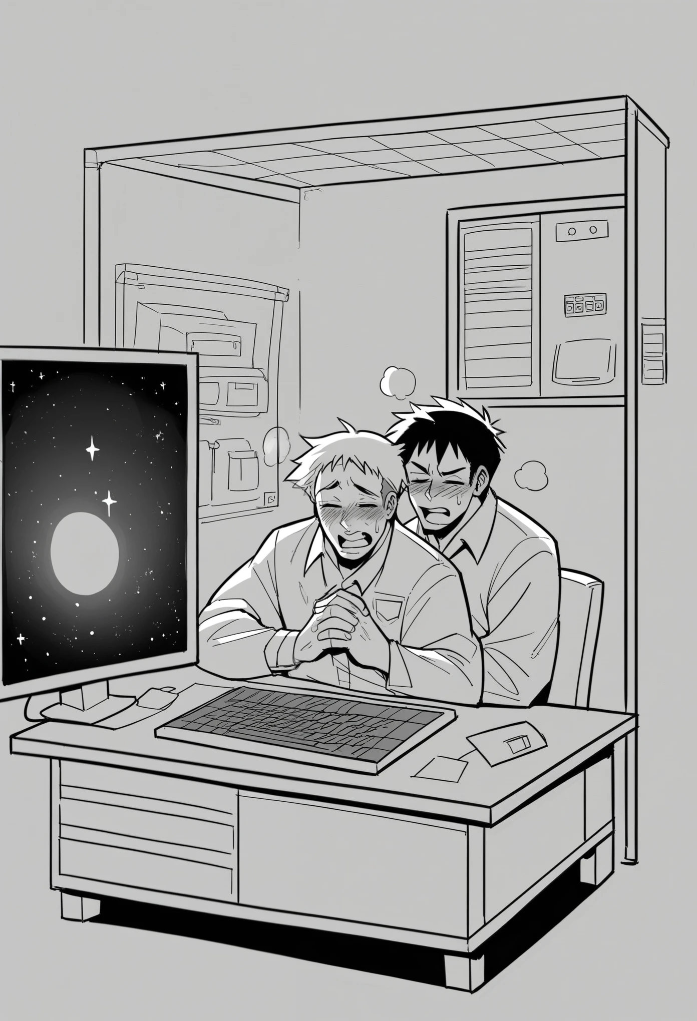 Last Chat
Kazuko
(The lights in the office suddenly went out, and the whole space fell into darkness. The humming sound of the computer also disappeared, and the only sound in the air was the breathing of the two people. The air conditioner was disconnected, and the small space began to get hotter and hotter. Kazuko's heartbeat began to accelerate, and she tightly grasped the edge of the table, trying to calm herself down.) "What happened?