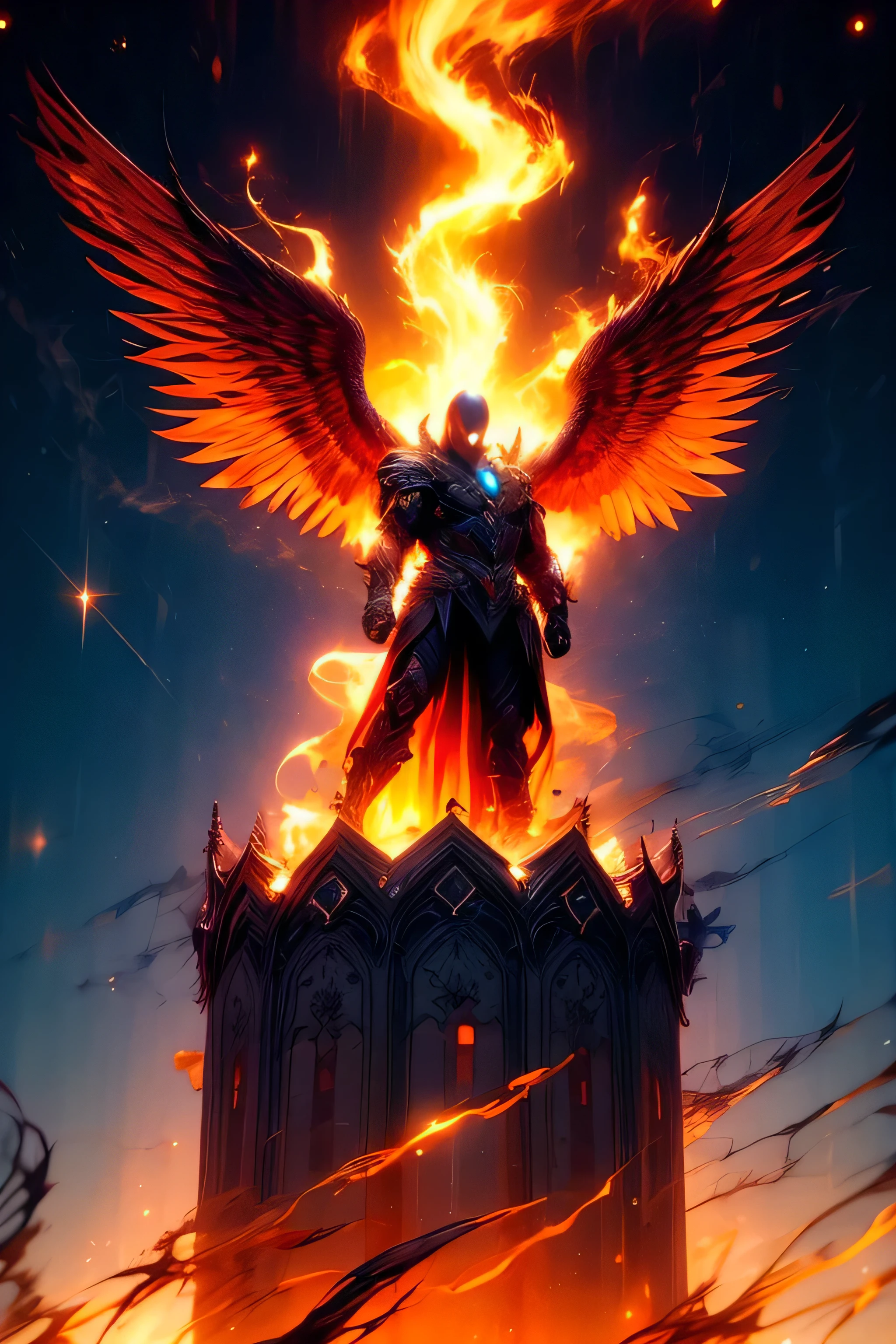 8k, Fluffy White Angel male perched upon golden bejeweled tower in a heavenly utopian city, huge feathery angel wings, glowing nebula eyes, white flowing clouds, ivory armor with diamond gem inlay, trending on artstation, sharp focus, studio photo, intricate details, highly detailed