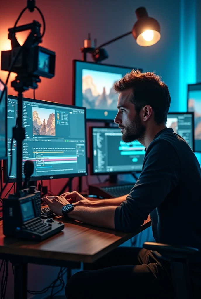 Video creator man on the our setup