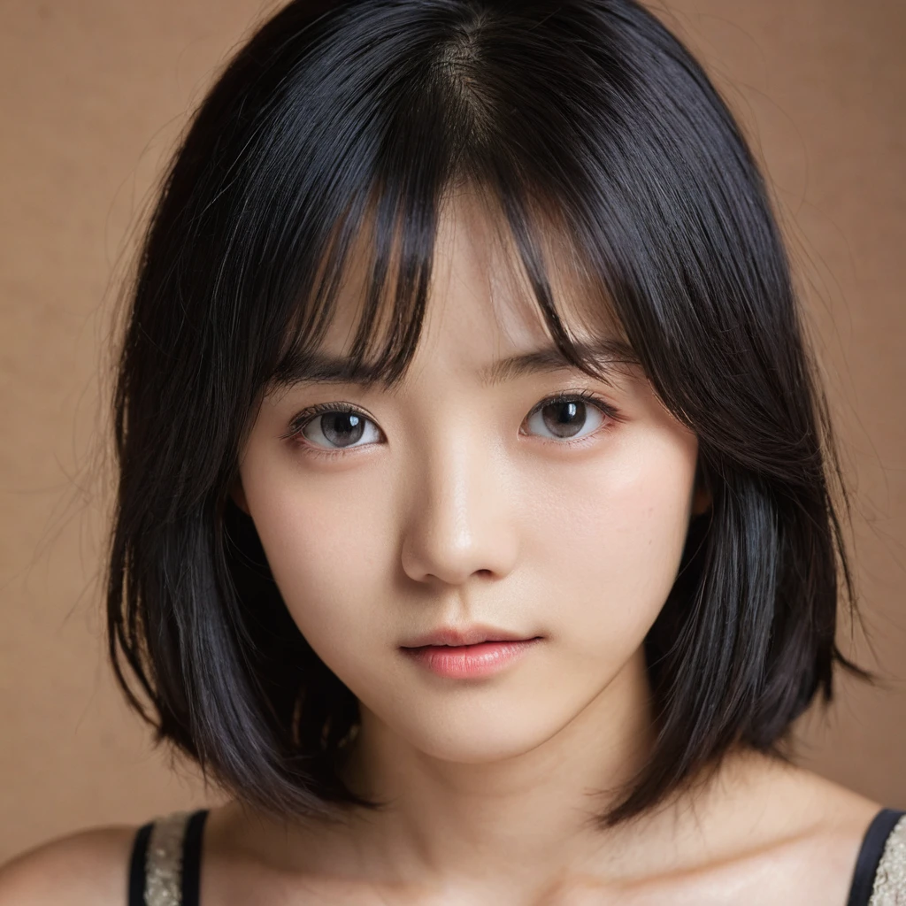 Yui, photo of age 15 year female, black shoulder length hair, small breasts; (rim lighting, studio lighting), (film grain, highly detailed glossy eyes, high detailed skin, skin pores);