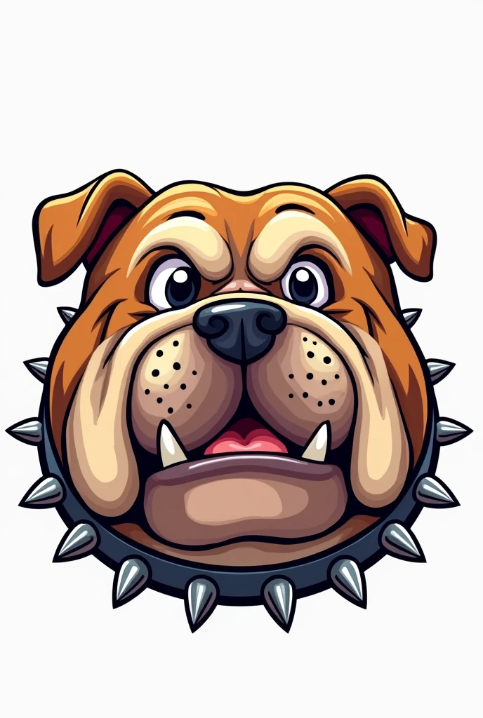just the head of a bulldog with a spiked collar in cartoon format with a transparent background