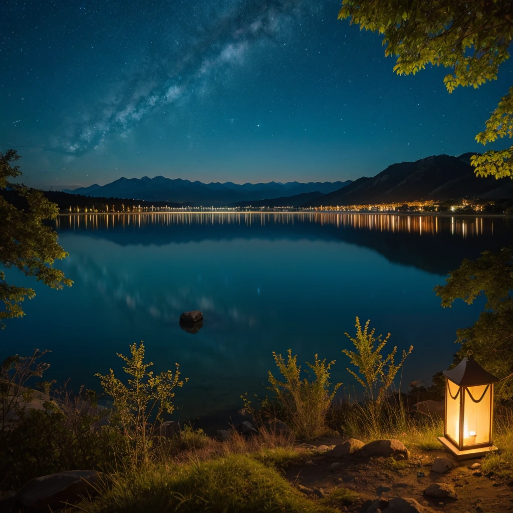 Lake view from the night sky