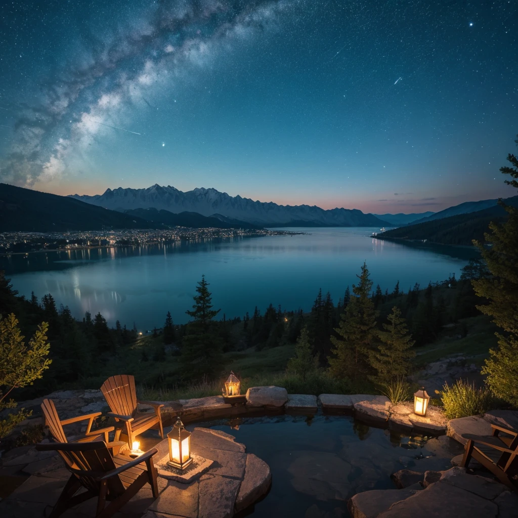 Lake view from the night sky
